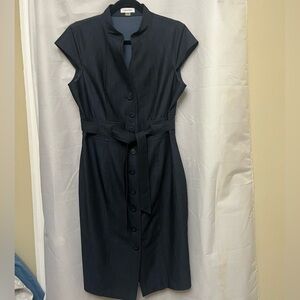 Calvin Klein  Cap sleeve Button front Navy Jean Midi Dress. 12